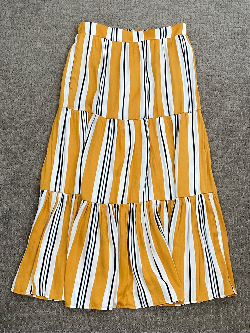 Striped Mustard Tiered Midi Skirt - Women
